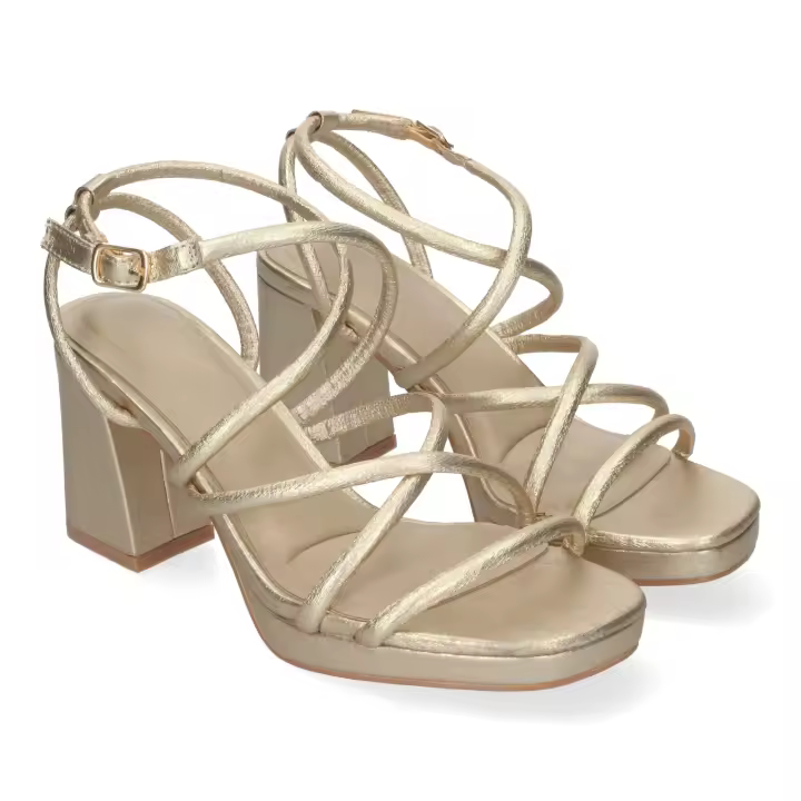 Davinia Shoes Sandalia de Tacon para Mujer, Comoda, con Tiras en el Empeine, y Cierre de Hebilla, Ideales para Primavera Verano. Shoes&Blues.es A-3257-Oro - 1