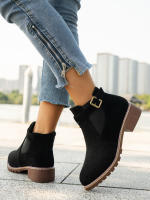 Botas De Mujer De Calidad Superior Con Hebilla 2024 Moda Talla Grande Botines Modernos Punta Redonda Botas Descubiertas Para Venta Caliente Material PU Suela De Goma Tacón Medio Hecho a Mano - details 3