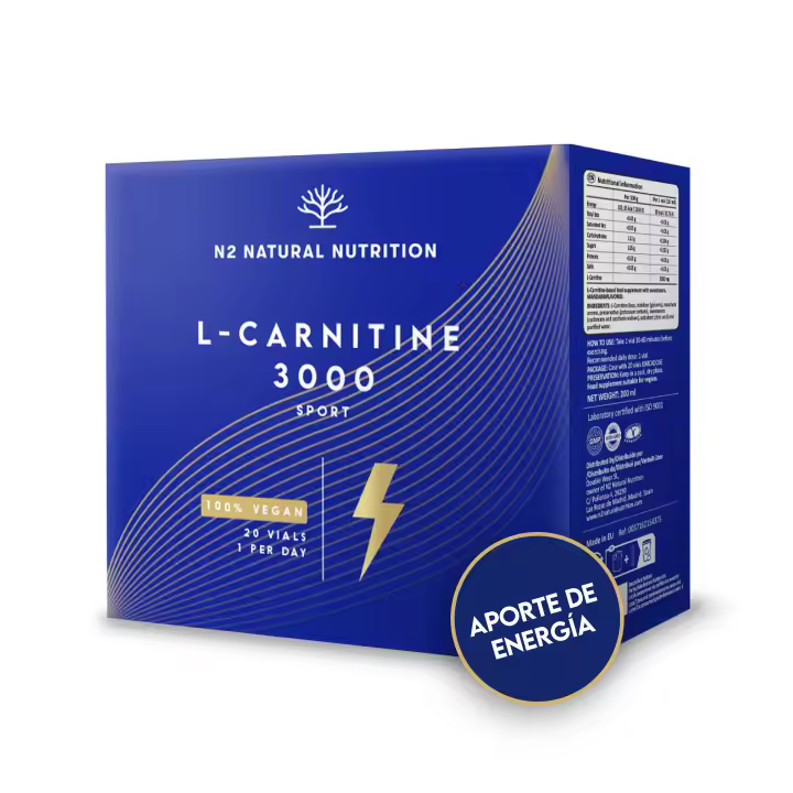 L Carnitina Líquida 3000 mg 100% Natural  Suplemento Deportivo de Alta Absorción y Mejor Rendimiento, 20 Viales de Fácil apertura y Resistentes. N2 Natural Nutrition - 1