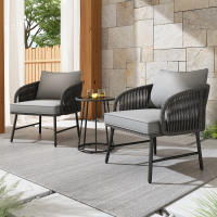 Juego de Bistro 3 Piezas, Juego de Muebles de Balcón, Cuerda Trenzada a Mano, Tabla de Vidrio, Sillas con Capacidad de Carga de 160Kg, para Terraza, Jardín y Balcón, Gris - details 1