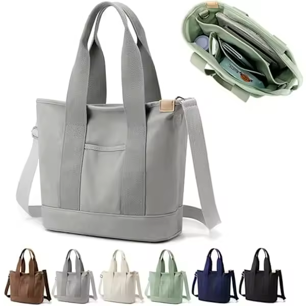 Bolso de mano Hecho A Mano DE LA Lona con los compartimientos y La Cremallera, Bolso de hombre multifuncional del Viaje DE LA Escuela DE LA Universidad de las mujeres Verde-Smal - 1