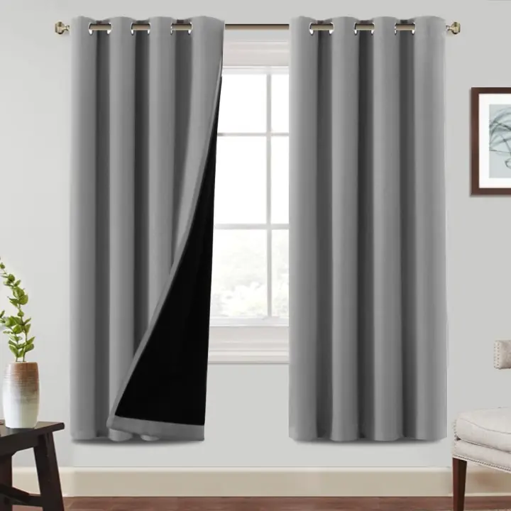 100% Blackout con Cortinas Salon Modernas,Cortinas Opacas 2 Piezas,Opacas Cortinas Aislantes Termicas,Cortinas Salon Modernas,para Salon Dormitorio,140 * 225CM,Gris Claro - 1