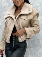 Chaqueta Motera De Cuero Sintético Para Mujer Con Cuello Acordonado De Peluche Vintage Chaqueta Moto Caliente De Invierno Outerwear - details 9