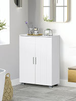 Armario de Baño con 2 Puertas y 2 Estantes Ajustables de 7 Niveles Mueble Auxiliar de Almacenaje para Salón Cocina Antivuelco 60x30x80 cm Blanco - details 1