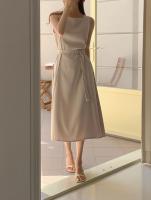 Vestido A-line Elegante Para Mujer REALEFT Sin Mangas Cuello Cuadrado Casual Largo De Verano Con Cinturones Polyester - details 5