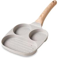 Sartén antiadherente para huevos, sartén antiadherente 3 en 1 con división para parrilla, sartén resistente al calor de 3 secciones, sartén para panqueques pequeños, sartén para cocinar para el desayuno, huevos, tocino y hamburguesas,  (blanco) - details 0