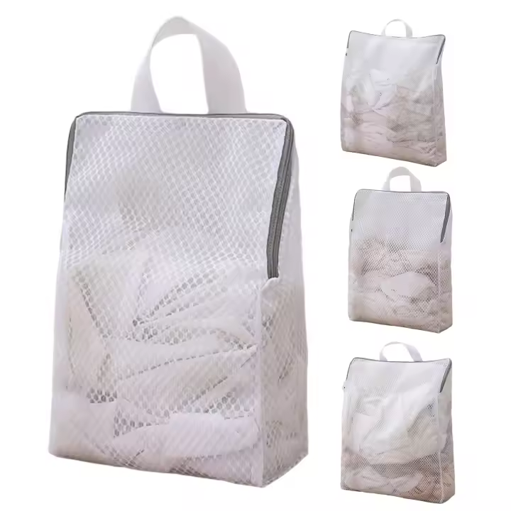 Bolsa grande de malla para ropa sucia con asa, plegable, con cremallera, ideal para viajes - Bolsa para ropa interior y ropa sucia - 1