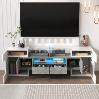 Elegante Mueble para TV, tablero Bajo. Blanco Alto Brillo, 145 cm, iluminación LED, muebles de salón. Diseño moderno. Elegante superficie de cristal. - details 0