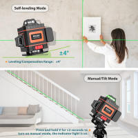 Nivel Láser Verde HILDA 16/12 Líneas 4D Auto-Nivelado 360 Grados Horizontal Y Vertical Super Potente Con Haz De Láser Verde - details 7