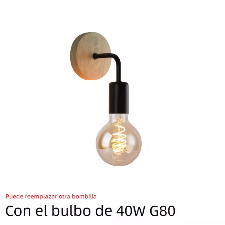 Lámpara de Pared de Madera Retro Luz de Toque de Encendido/Apagado Montada en la Pared - 1