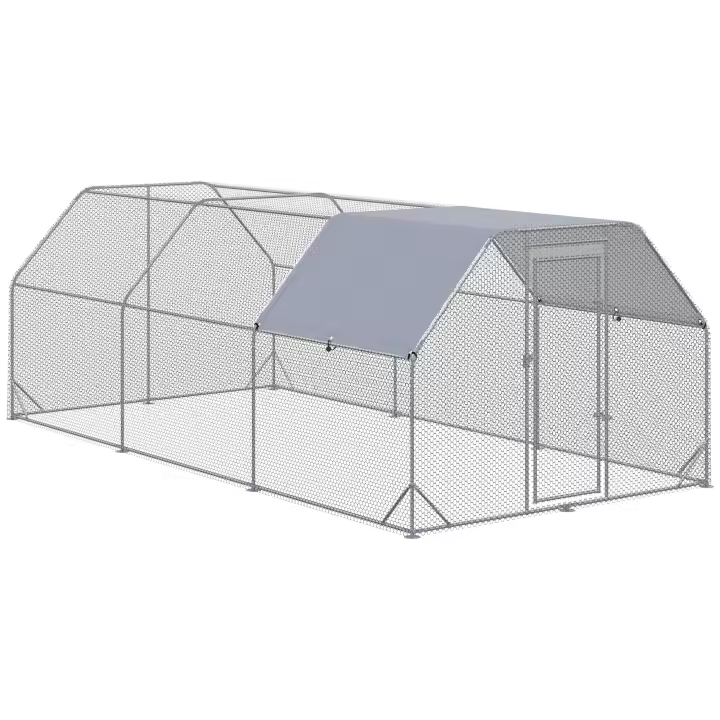 PawHut Gallinero para Exterior Grande de Acero Galvanizado 280x570x195 cm Jaula de Aves de 3 Habitaciones Cubierta de Tela Oxford Resistente a los Rayos UV e Impermeable para Patio Plata - 1