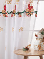 Cortinas Navideñas Para Sala Y Dormitorio Con Bordado De Copos De Nieve Decorativas Rectangulares De Poliéster 100% Un Panel - details 7