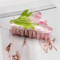 Pinza Para El Pelo De Flores Acrílicas 1PC Clipping De Tulipán Lirio Rosa Accesorio De Moda Para Mujer Decorativo Para El Cabello - details 5