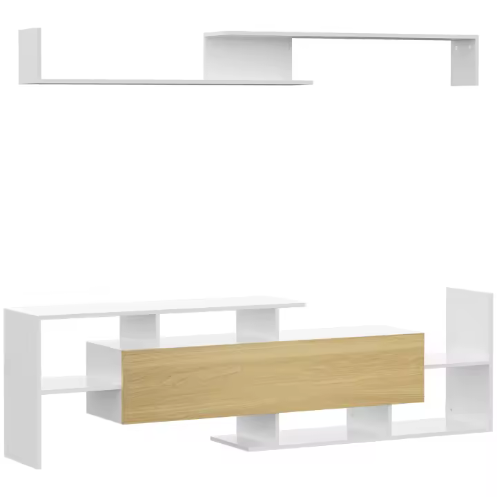 HOMCOM Mueble de Salón para TV Conjunto Muebles de TV con Mesa para Televisor 153,6x25x42 cm y Estante de Pared 150x14,5x16,3 cm - 1