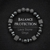 Pulsera De Onix Mate Negro Con Cubo De Lava Unisex Vintage Joyería De Moda Natural Regalo Para Hombre/Novio Pulsera De Pedra 1pc - details 0