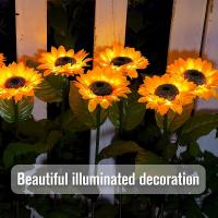 1pc Luz De Girasol Solar Con 3 Cabezas Palillo De Jardín Decorativo Impermeable LED Para Patio Jardín Yard - details 8