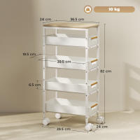 HOMCOM Carro de Cocina de Almacenamiento de 5 Niveles Carrito Auxiliar con Ruedas Tablero Efecto Madera y 4 Cajones Extraíbles Carrito de Cocina para Comedor Salón 39,5x24x82 cm - details 2