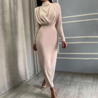Vestido Largo De Color Sólido Para Mujer Con Cintura Ajustada Manga Larga Y Cuello Redondo Estilo Europeo Y Americano Para Primavera - details 4