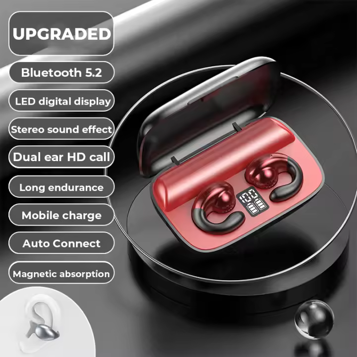 Auriculares inalámbricos de conducción ósea, audífonos con Bluetooth, Clip para la oreja con micrófono, HiFi estéreo, deportivos, resistentes al agua - 1