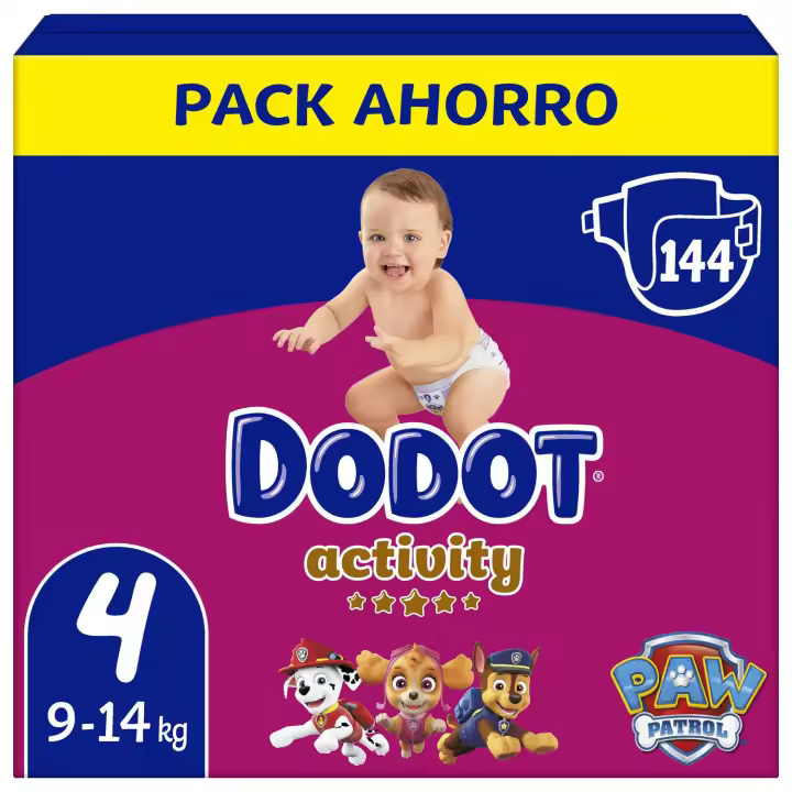 Dodot Bebé Activity Pañales Talla 4 (9-14 kg), Absorción Máxima, Ajuste Total 3D, 144 unidades - 1