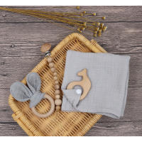 Juego De Toalla De Algodón Muselina Para Bebé Con Mordedor De León De Madera Y Cadena De Chupete Suave Para Recién Nacidos Unisex 0-1Años - details 9