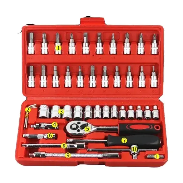 Kit De Herramientas De Reparación De Coche 46 Piezas Juego De Destornilladores De 1/4 Pulgada Llave De Fijación Torque Wrench Conjunto De Reparación Automotriz Herramienta Mecánica - 1