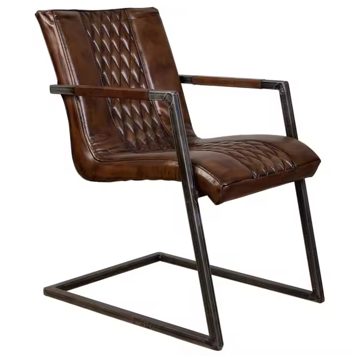 Silla de metal y piel marrón 51x65x82h cm - 1