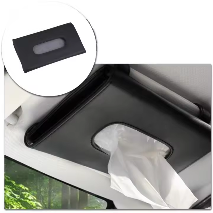 Caja de pañuelos múltiples para visera de coche, de cuero syntético, para asiento, para accesorios de coche (Negro) - 1