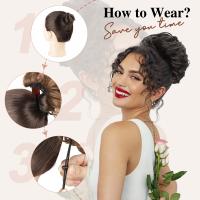 Synthetic Curly Messy Bun Peluca Clip En Extensión De Cabello Corto Con Gran Peine Elástico Y Cordón Estilo Updo Para Negras - details 5