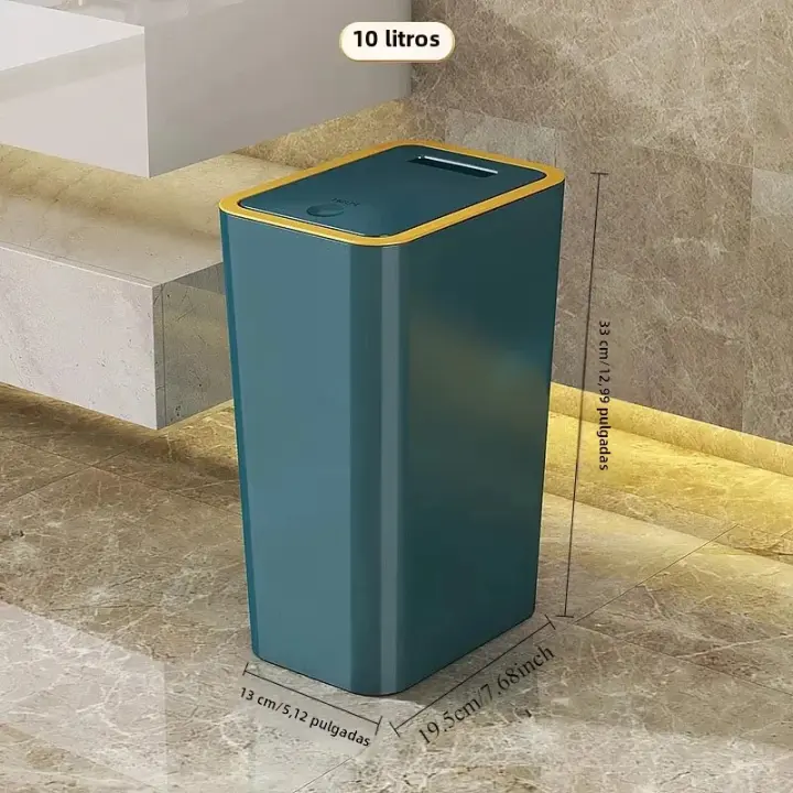 Bandeja De Basura Con Tapa Gran Capacidad Semi Automática Para Baño Cocina Dormitorio Ecológica De Plástico Recipiente De Residuos - 1