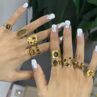Encanto Anillos de piedra Natural ovalados de acero inoxidable con placa dorada, aro de dedo redondo geométrico para mujer, regalos de joyería Vintage simples y creativos - details 6