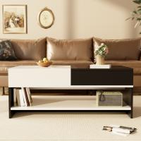 Mesa de Centro Moderna with 2 Cajones - Diseño Blanco y Negro, Almacenaje, Tapa Alto Brillo, Largo 100cm - details 0
