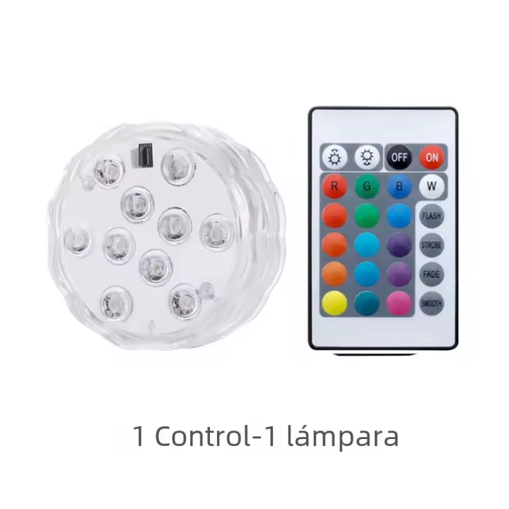 Luces LED Sumergibles with Remote Control 10 Lámparas Brillantes RGB para Piscina, Jardín de Estanque, Acuario Iluminación al Aire Libre HD061 - 1