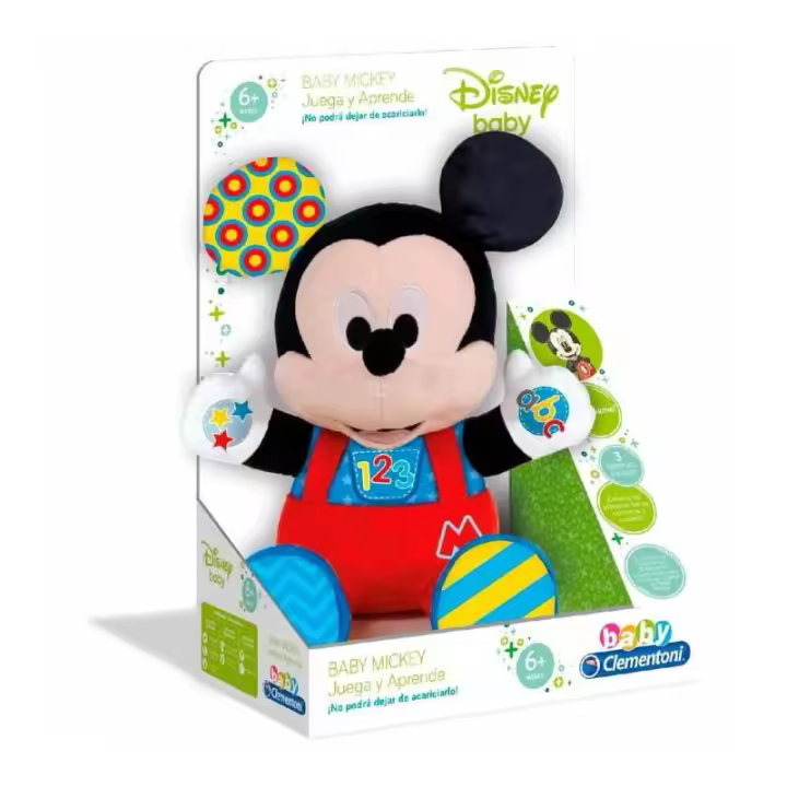 Clementoni Peluche Baby Mickey Suave para Bebé con Aprendizaje Temprano de Colores y Números - 1