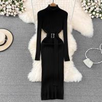 Vestido Maxi De Cuello Alto Para Mujer YuooMuoo 2024 Otoño Invierno Elegante Ajustado Con Cinturón Estilo Bodycon Tejido Ribbed Suave Y Elástico - details 24
