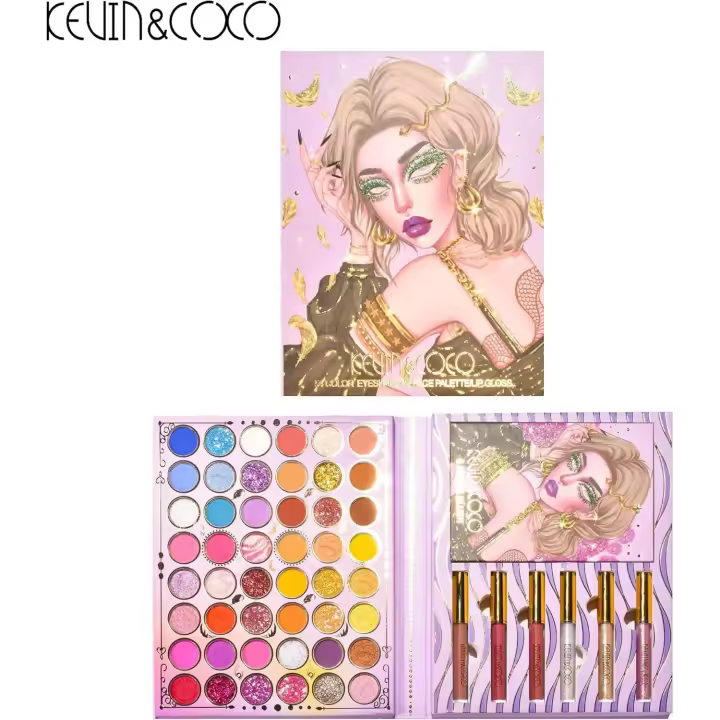 Paleta de Sombra de Ojos KEVIN & COCO, Coloretes y Brillos Labiales. 54 Colores Makeup Set Maquillaje Profesional - 1