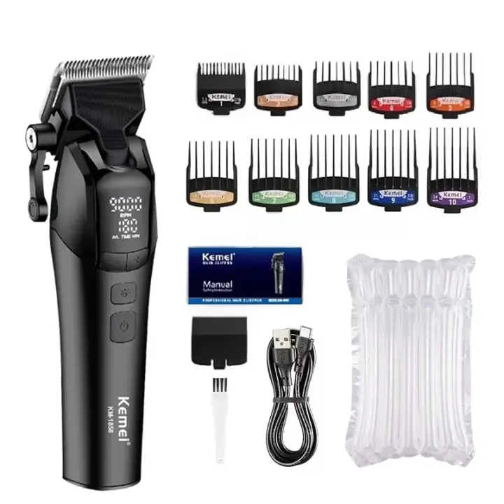 Cortadora De Pelo Profesional Kemei KM-1858 Con Cuchilla DLC Recargable Máquina De Corte Para Barbero Trimmer De Cabello Para Hombres Con Multiple Longitud De Corte Y Indicación De Carga - 1