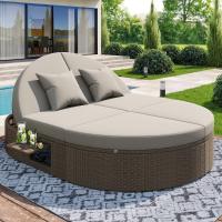 Tumbona de Ratán para dos, Sofá Cama de exterior, Tumbona de Jardín con estante lateral, Tumbona para dos, Mesa plegable para 2, Tumbona de Jardín, Tumbona de Ratán para dos, sofás de exterior ajustables individualmente - details 0