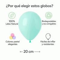Banner - Globos de Cumpleaños Orgánicos 100 Piezas - 100% Látex Natural Biodegradable - Multicolor Pastel - 20 cm
