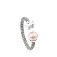 Braided open ring for girls, fashionable design, adjustable ring, sterling silver ring for women, bear and pearl design, versatile, size open 53/56mm - details 2