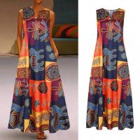 Ethnic Print V Neck Dress Vintage Sleeveless Summer Maxi Dress with Pockets Women Clothing - details 1