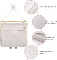 2 Pieces Organizador Colgante con Bolsillos, Alta Capacidad 3 Compartimentos con Gancho Adhesivo, Organizador de Pared for Bolsa Colgante para Casa, Oficina, Caravana, Cocina (Beige) - details 3