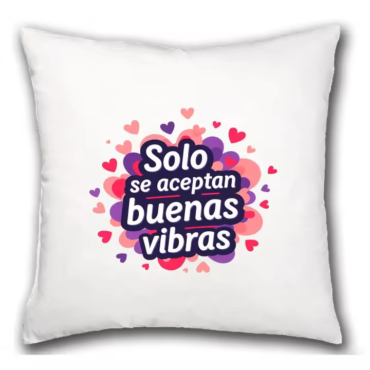 MERCHANDMANIA Cojín frase positiva buenas vibras amistad sentimientos hogar comodo cussion - 1