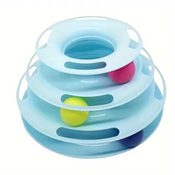Juguete Educativo Para Gatos Torre De Juego Interactiva Con Rueda De Cuatro Capas Para Gatos Domésticos Interiores Plástico Sin Batería - 1