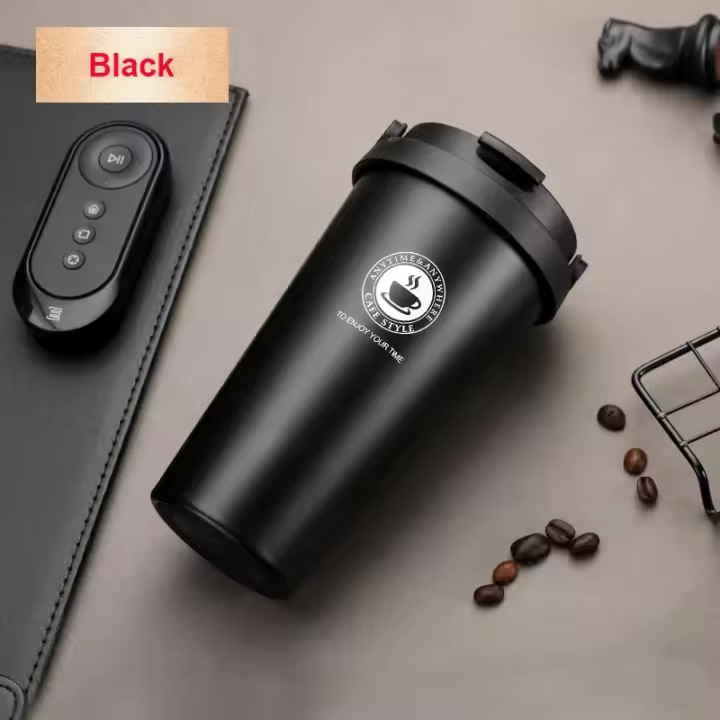 Taza Termo De Acero Inoxidable 500ml Con Tapa Y Asa a Prueba De Fugas Para Viajes Y Té. Doble Pared Aislada Para Café - 1