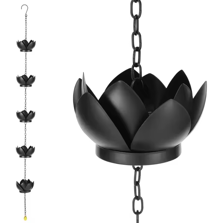 Cadena para la ducha, para canales, Con Gancho en S, de Drenaje Cadena, longitudinal ajustable, Cadena de ducha con imitación de nenúfar, para Exterior, Casa, decoración de Jardín - 1