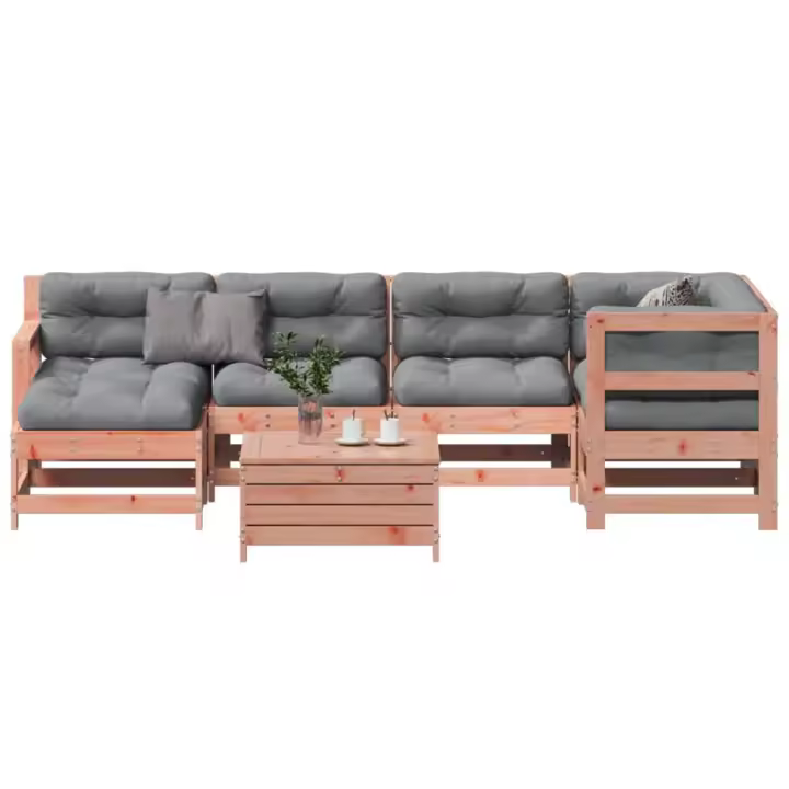 vidaXL Juego de muebles jardín 7 pzas y cojines madera abeto Douglas - 1