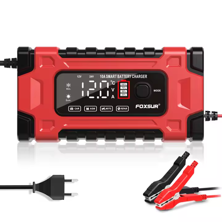 Cargador De Batería De Coche Automático 12V 10A 7 Etapas Rápida 6-180Ah Para AGM GEL WET Batería De Ácido Plomo Con Pantalla LCD - 1