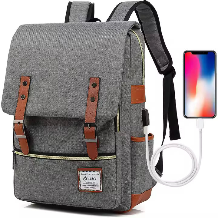 Mochila escolar para adolescentes, portátil con puerto de carga USB, elegante, resistente al agua - 1