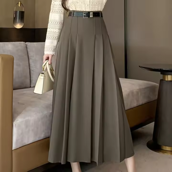 Seoulish Vintage Falda Larga Para Mujer Estilo OL A-line Swing Casual De Cintura Alta Pleated Mid-Calf Primavera 2025 - 1